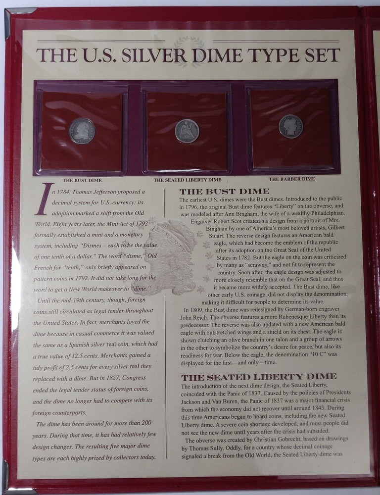 THE US SILVER DIME TYPE SET BRADFORD EXCHANGE US MINT