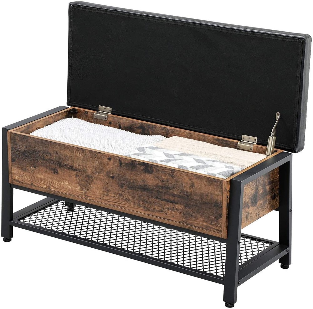 DWAYNE Storage Bench Ottoman with Faux Leather Top