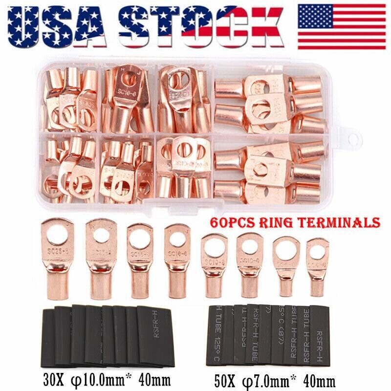 280/140PCS Copper Lug Ring Terminals Cable Electrical Wire Crimp Connectors Kit