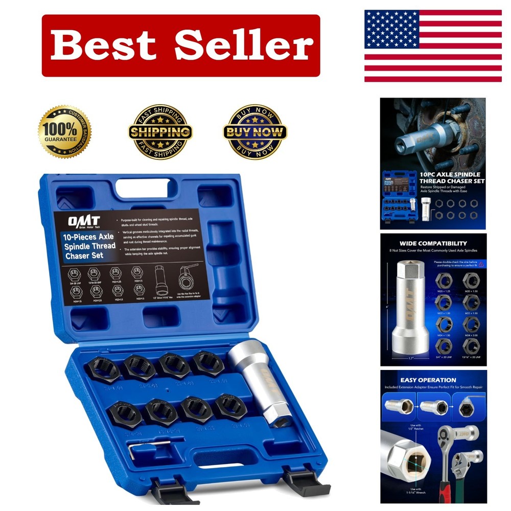 Rethreading Tool Kit with 8 Precision Dies and Storage Case for Axle Repairs