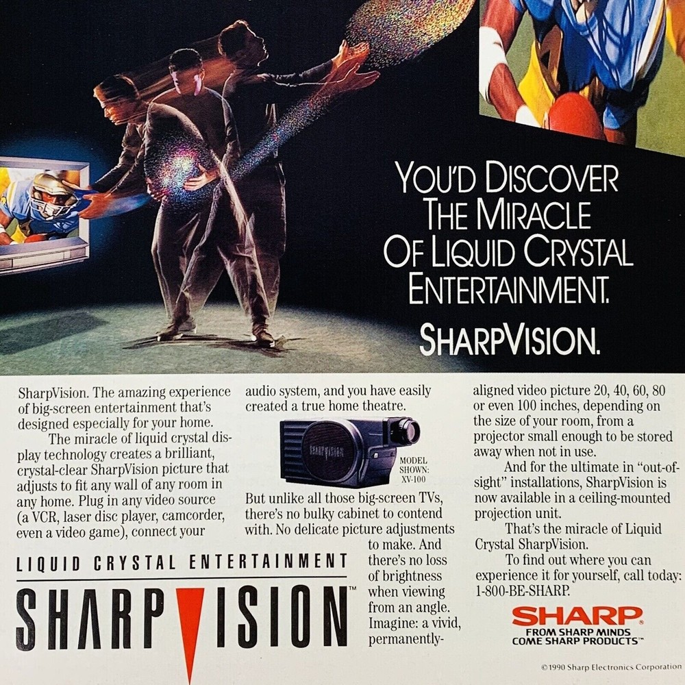 Vintage 1990 Sharp Electronics Sharpvision Projection TV Television Magazine Ad