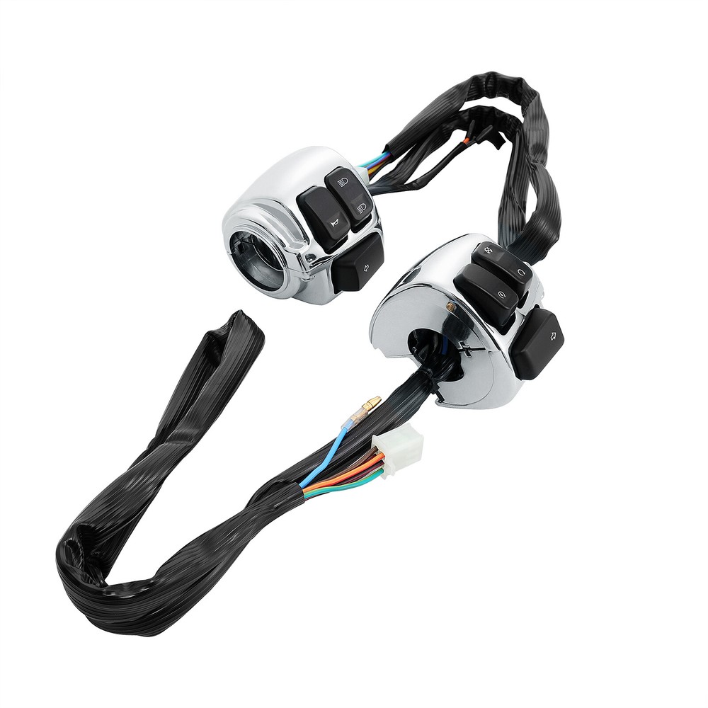 1 Pair Chrome Motorcycle 1"25mm Handlebar Control Switch With Wiring Harness