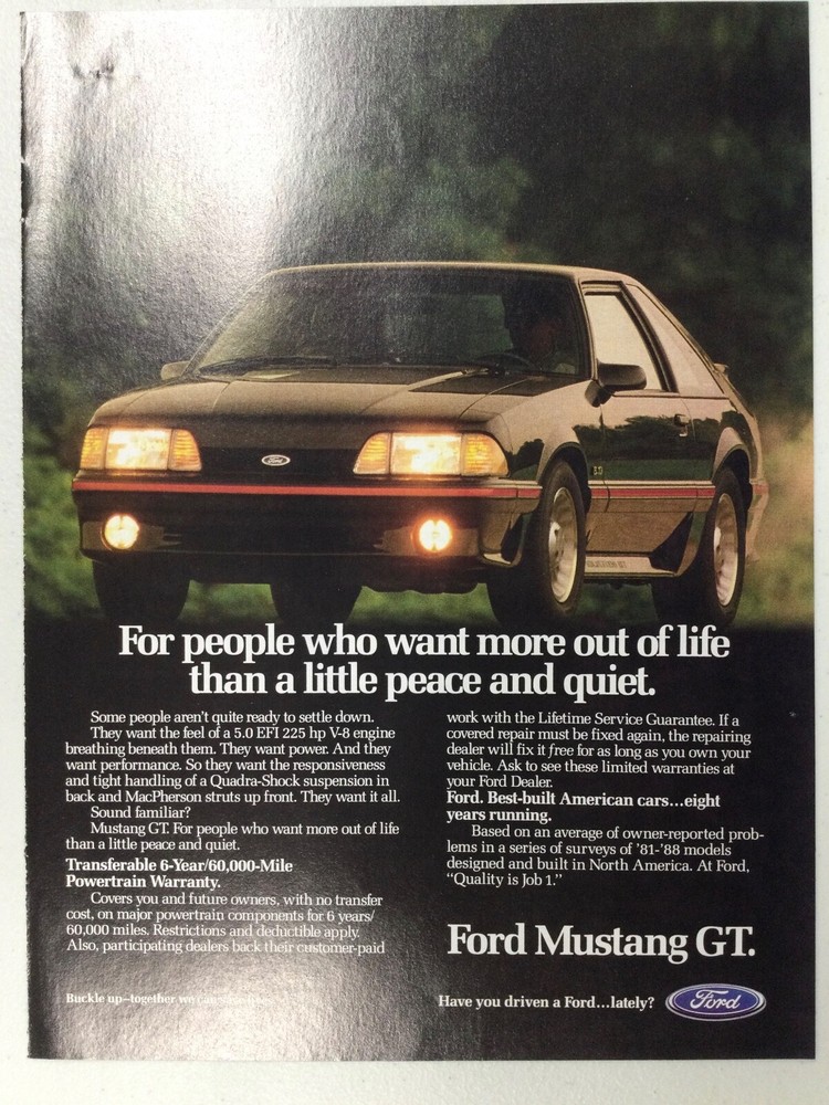 MISC126 Advertisement 1989 Ford Mustang GT Coupe