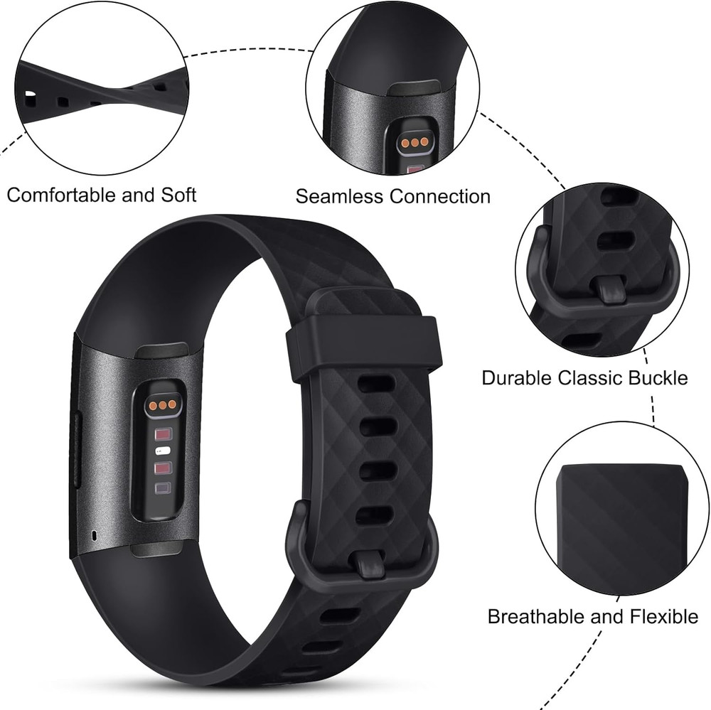 PACK 3 Silicone Bands for Fitbit Charge 4 / Fitbit Charge 3 / Charge 3 SE Replac