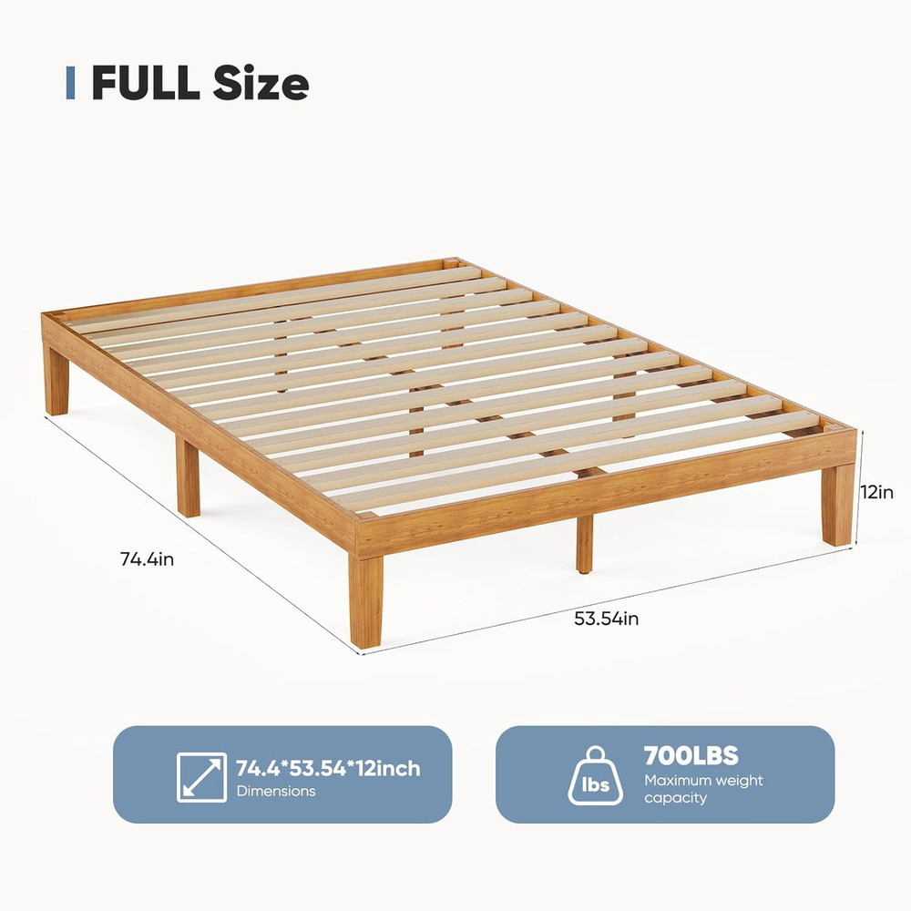Full Size Solid Wood Bed Frame, Sturdy & Easy Assembly, No Box Spring