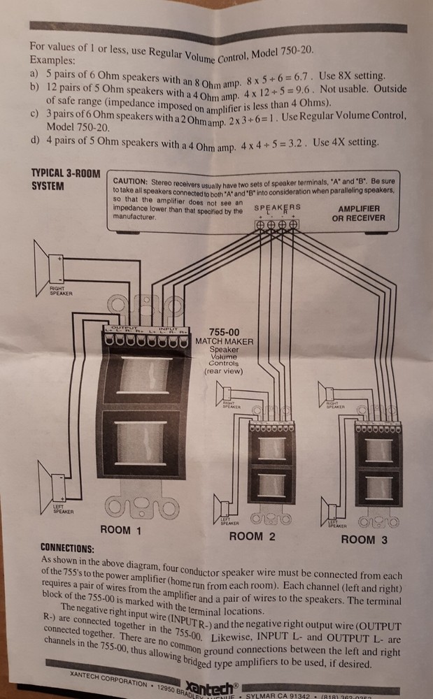 Xantech MATCH MAKER Speaker Volume Control 755W-00 White
