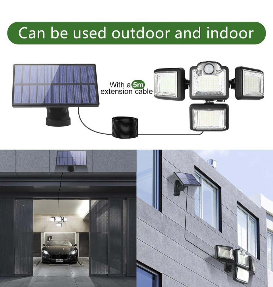 2 Packs Solar Security Lights Outdoor 3 Head Motion Sensor Lights Adjustable