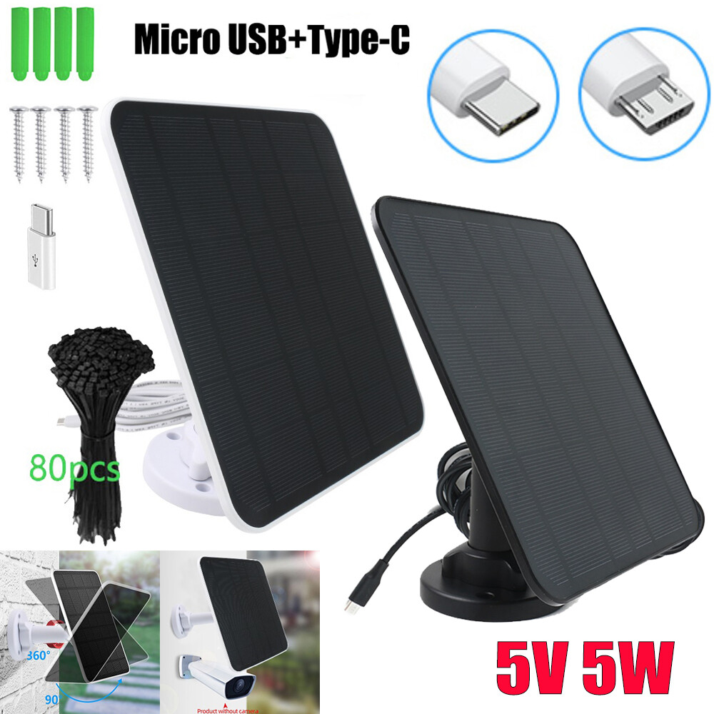 Solar Battery Charger Micro USB+Type-C Charging Solar Panel for Security Camera