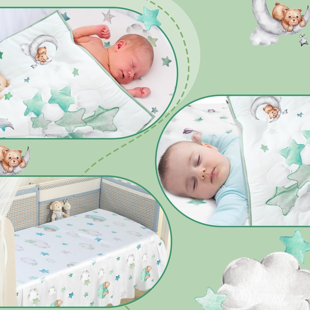 3 Pcs Crib Bedding Set for Boys Include Cloud Balloon Bear Theme Crib Sheets,...