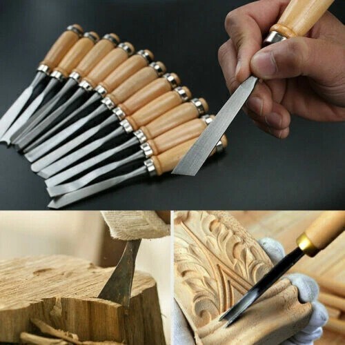 12 Pcs Wood Carving Hand Chisel Tool Set Professional Woodworking Gouges Steel