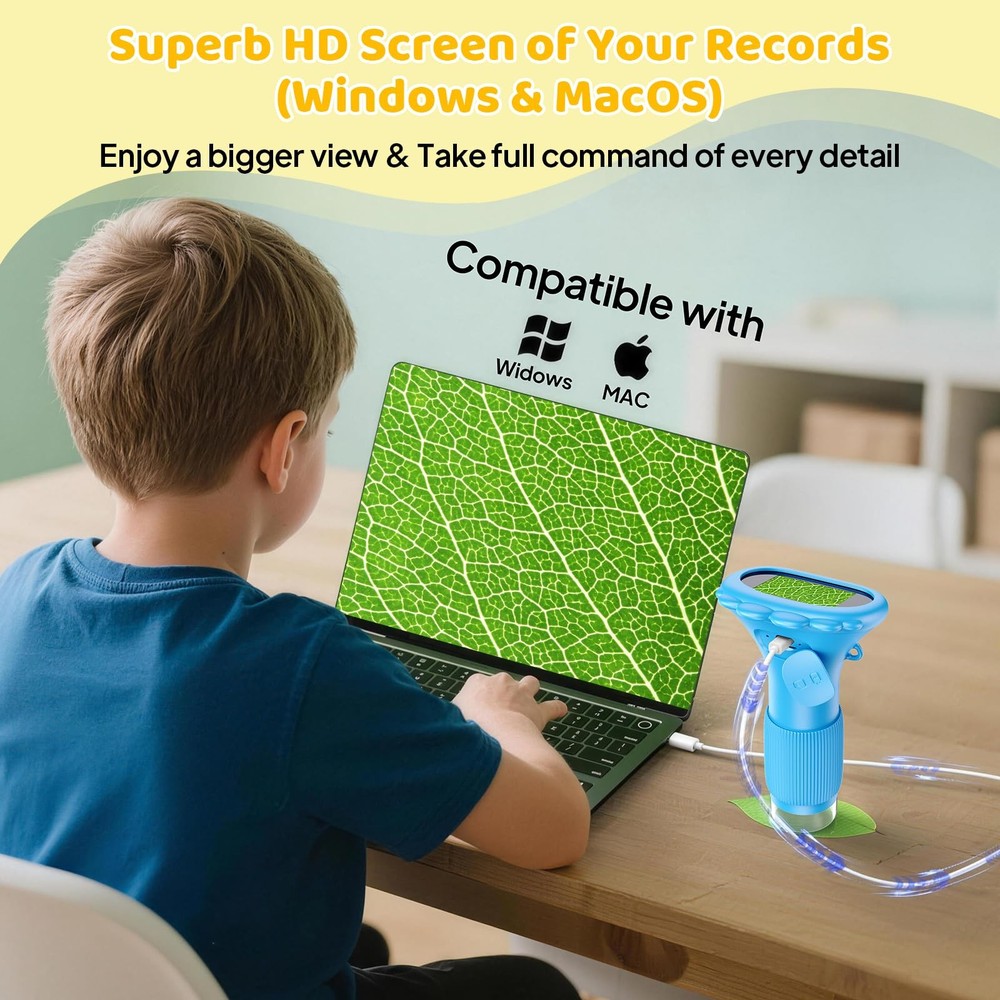 Kids Portable Microscope 2in Screen Handheld Bug Magnifier Blue