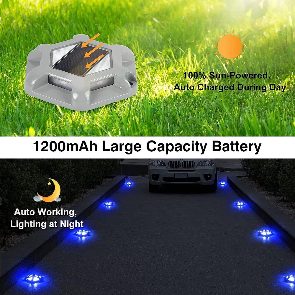 4Pack Solar Deck Lights Blue Driveway Dock Lights Blue Light for Step Sidewalk