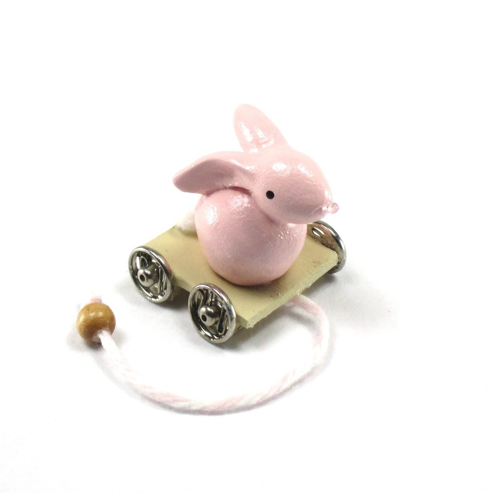 WMH Dollhouse Miniature Easter /Nursery Bunny Pull Toy - Pink