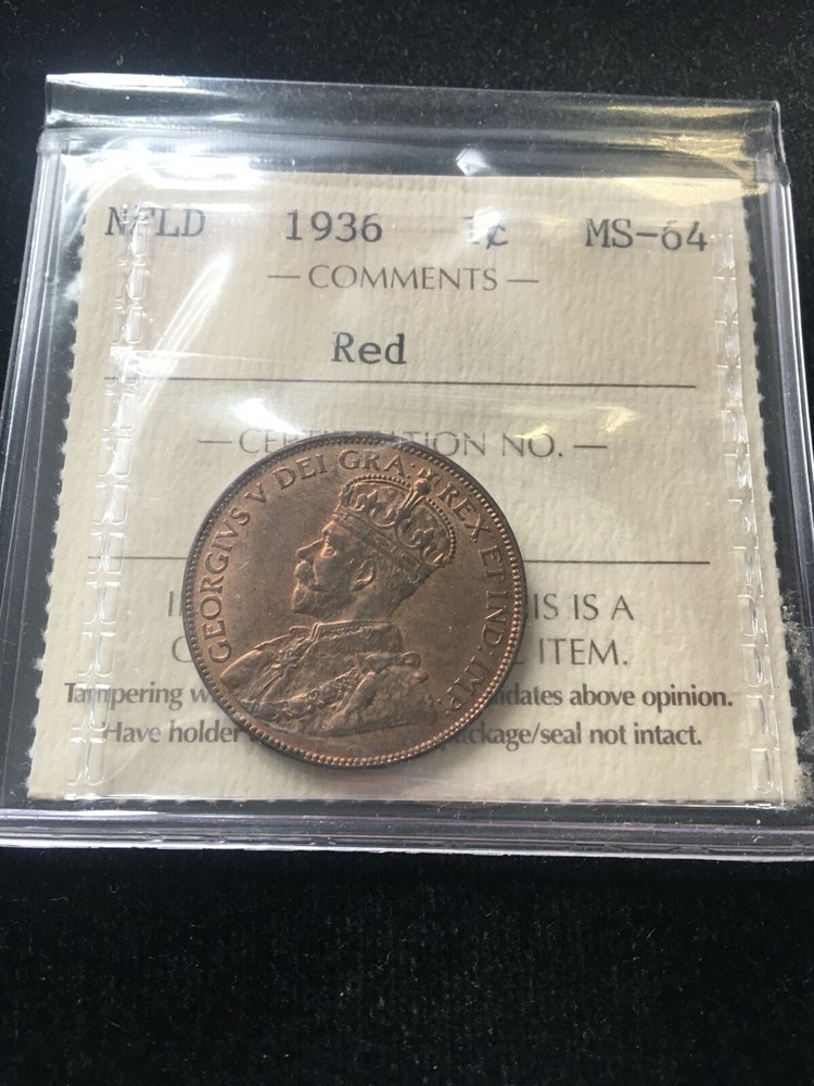 1936  ICCS Graded Newfoundland Large One Cent, **MS-64**
