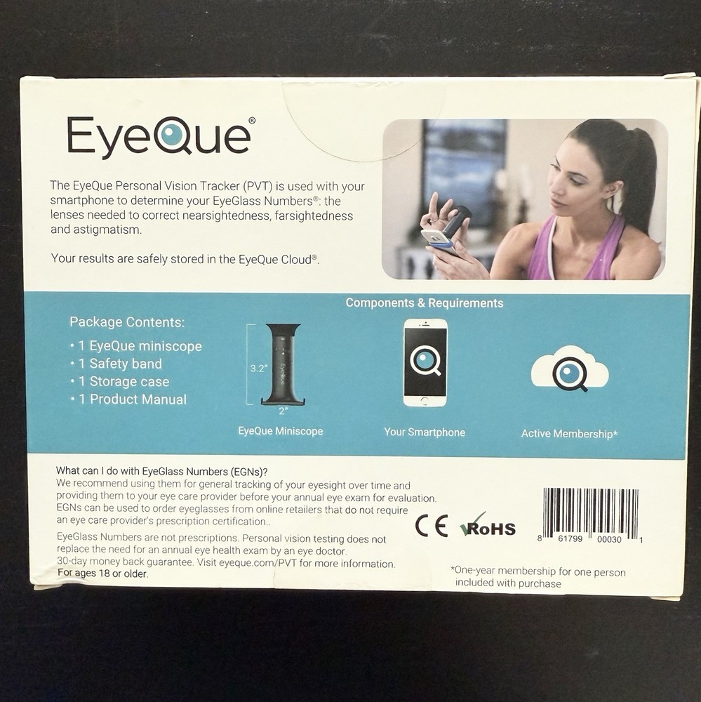 EyeQue Personal Vision Tracker Ophthalmic Refractometer Home Test Kit NEW SEALED