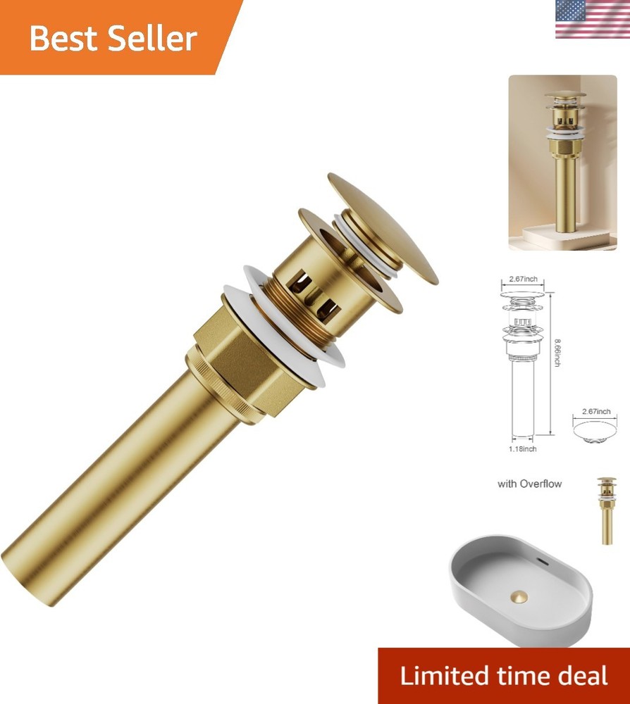 Robust Gold Bathroom Sink Drain with Overflow, Easy Installation & Strainer