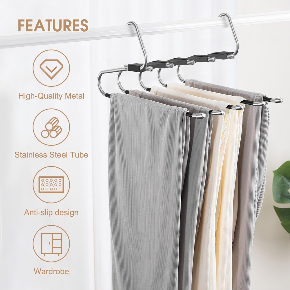 2 Pack Pants Hangers Space Saving, Anti-Slip Multi-Functional 2 Pack, Black