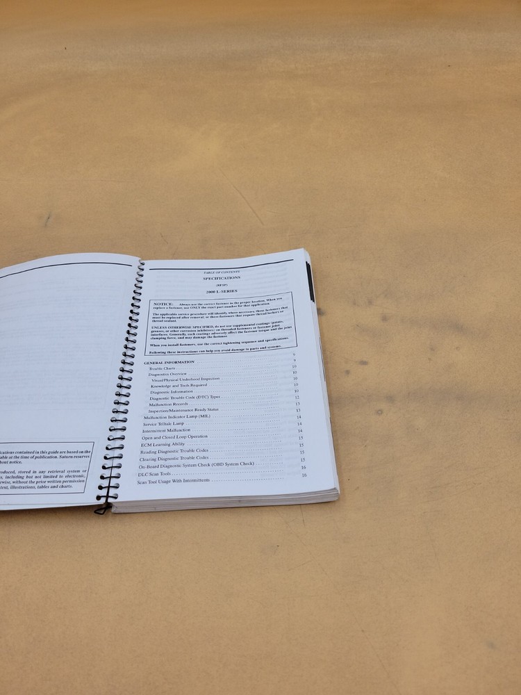 2000 SATURN L SERIES QUICK REFERENCE SPECIFICATIONS GUIDE MANUAL BOOK