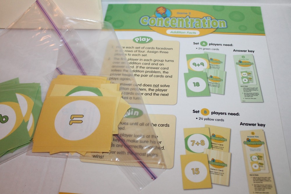 Evan-Moor Math Center Activity Addition Facts Concentration Grades 1-2