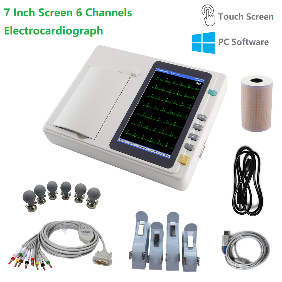 6 Channel 12-Lead ECG Machine 7 Inch Touch Screen with PC Software