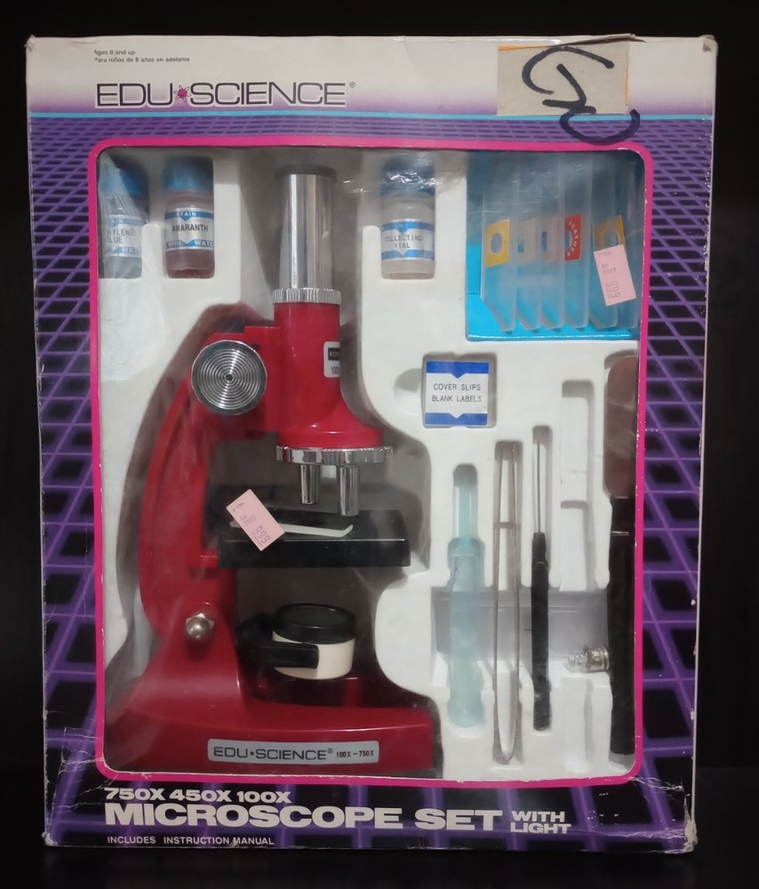 VINTAGE 1989 EDU SCIENCE MICROSCOPE SET WITH LIGHT