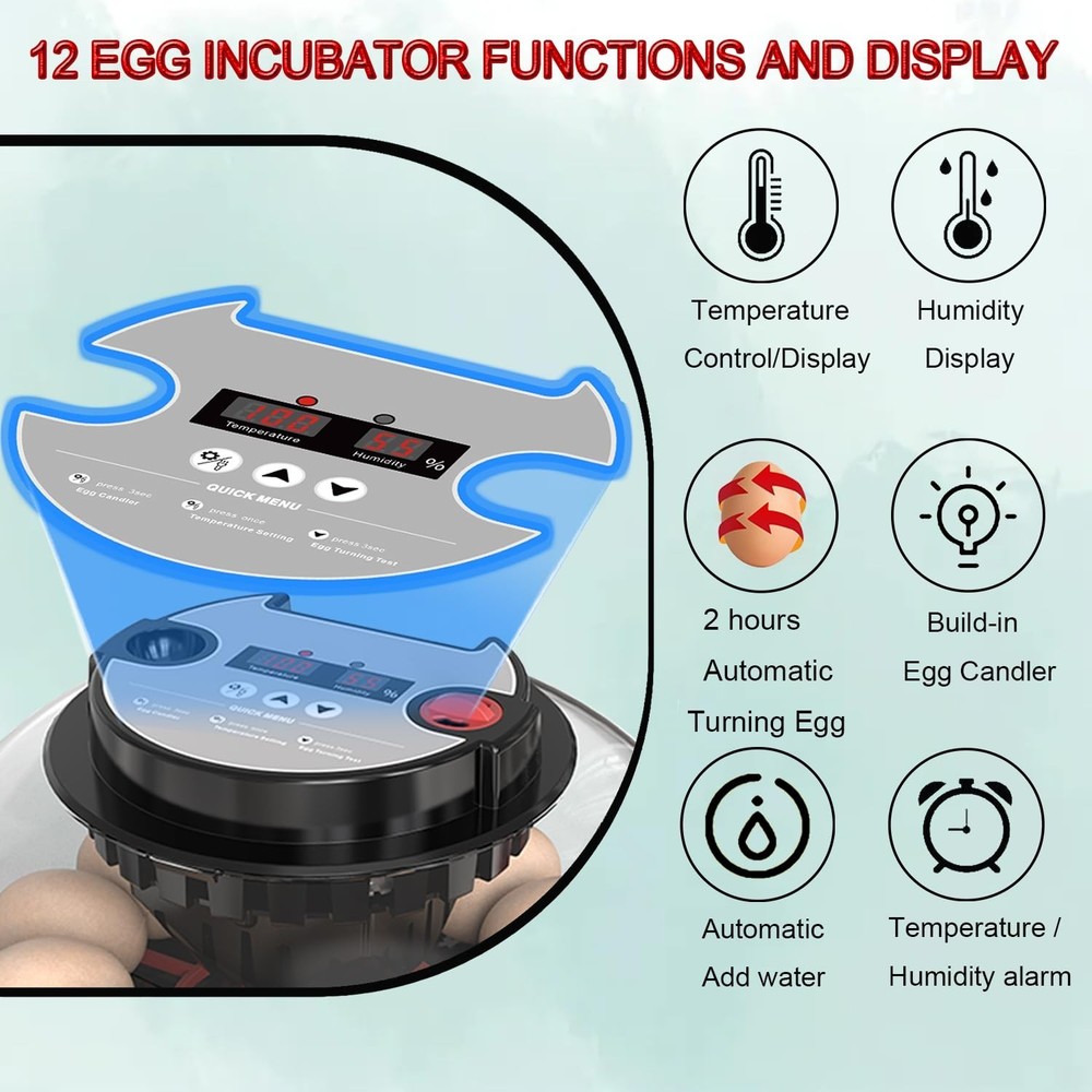 Incubators for Hatching Eggs, 12 Egg Incubator with Automatic Egg Turning and...