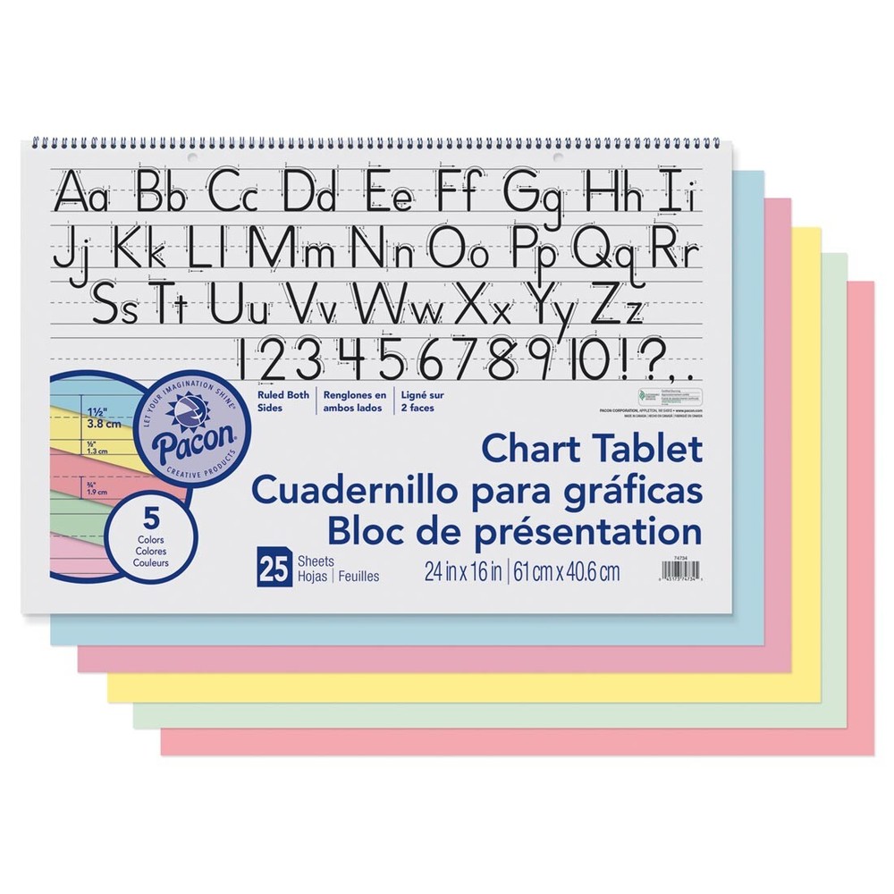 Pacon Chart Tablet Colored 1-1/2" Ruled 24x16"