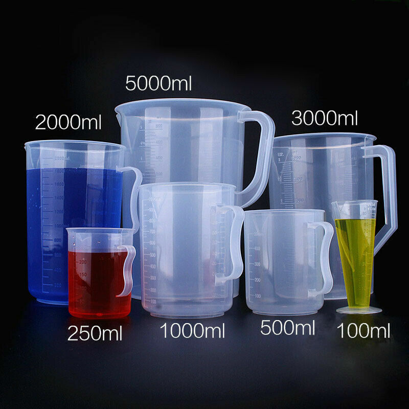 250mL-5000mL PP Clear Measuring Jug Plastic Kitchen Lab Containers Gadget Cups