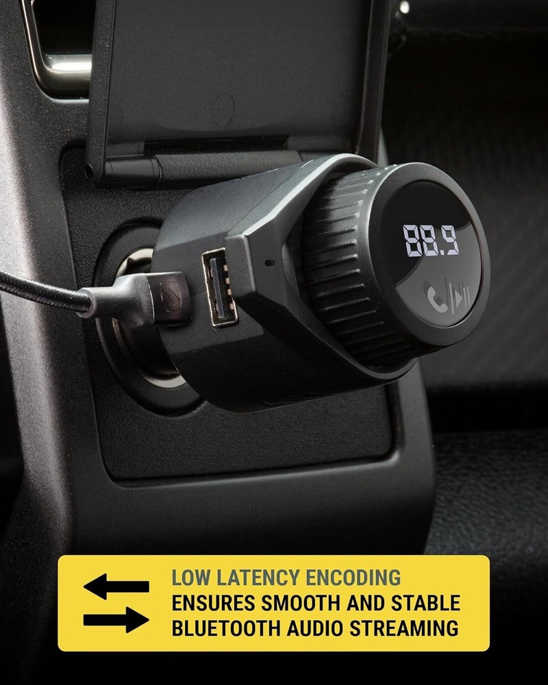 Compact FM Bluetooth Transmitter for Car - Dual USB Charging & Hands-Free Calls