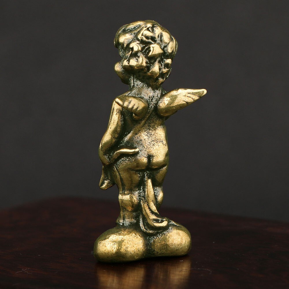 Solid Brass Cupid Figurine Small Cupid Statue House Office Desktop Decoration