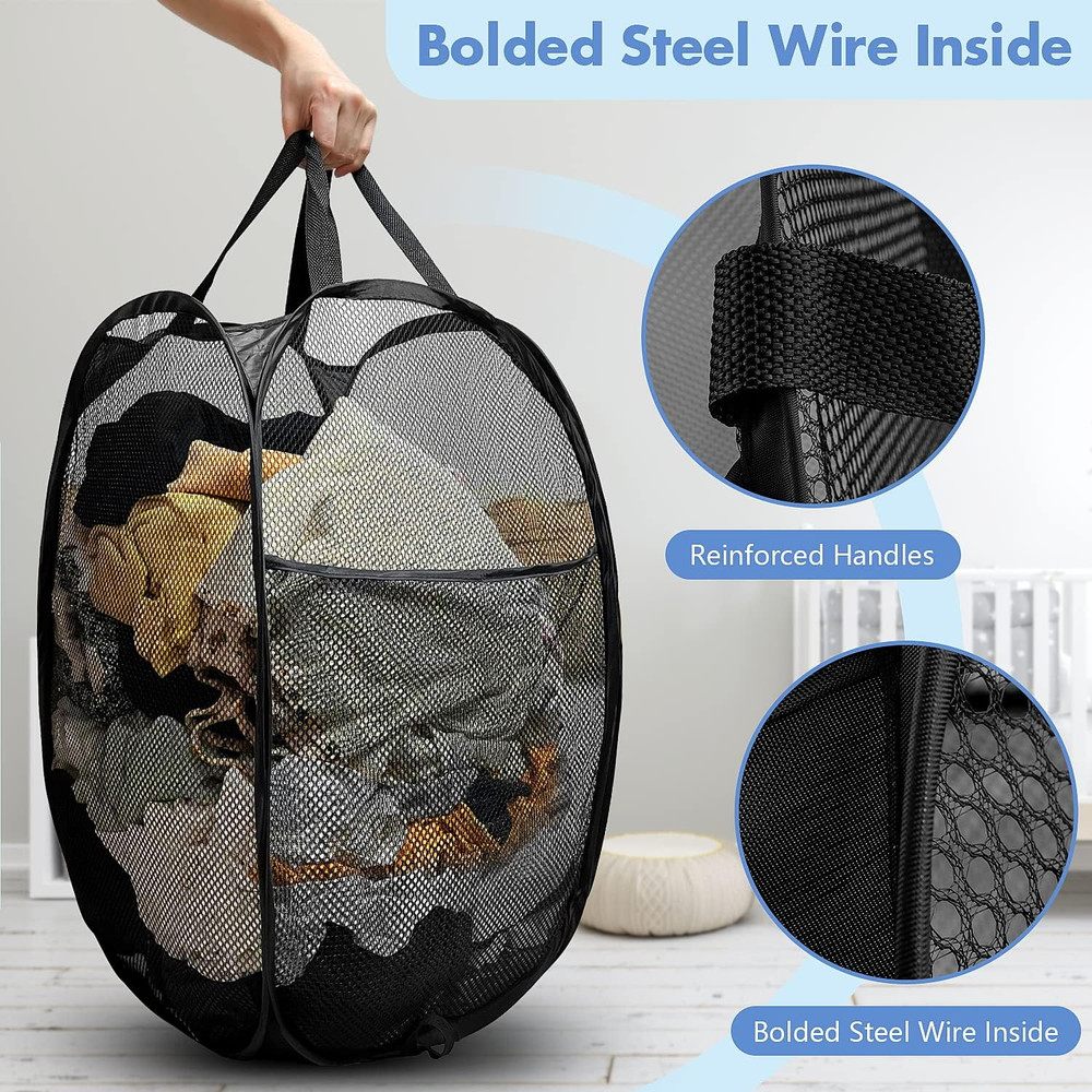 Pop Up Hamper, 1 PCS Mesh Pop Up Laundry Hamper, Foldable Mesh Laundry Basket...