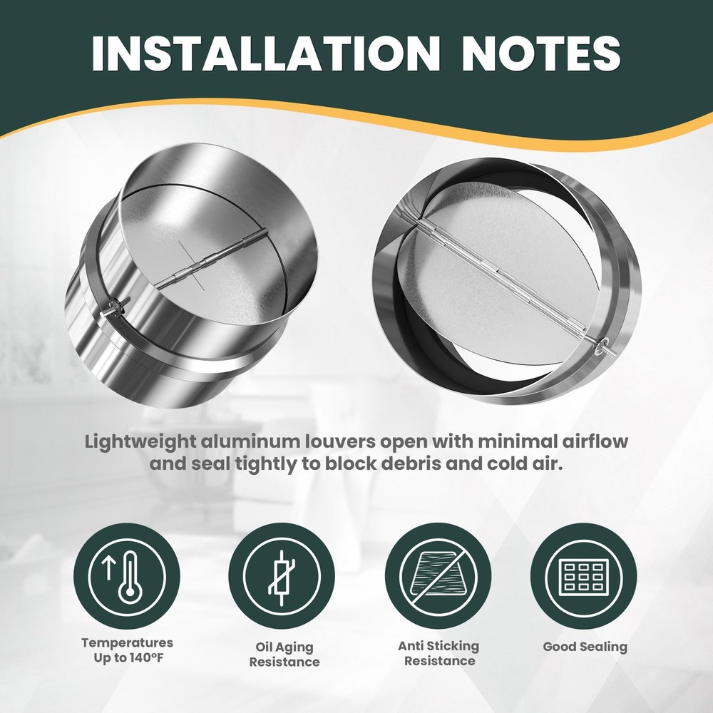 4" Backdraft Damper, One-Way Ducting Insert with Spring-Loaded Aluminum Flaps...