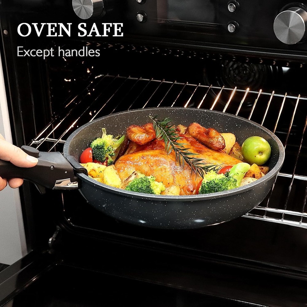 Versatile Induction Compatible Cookware Set with Removable Handles & Lids