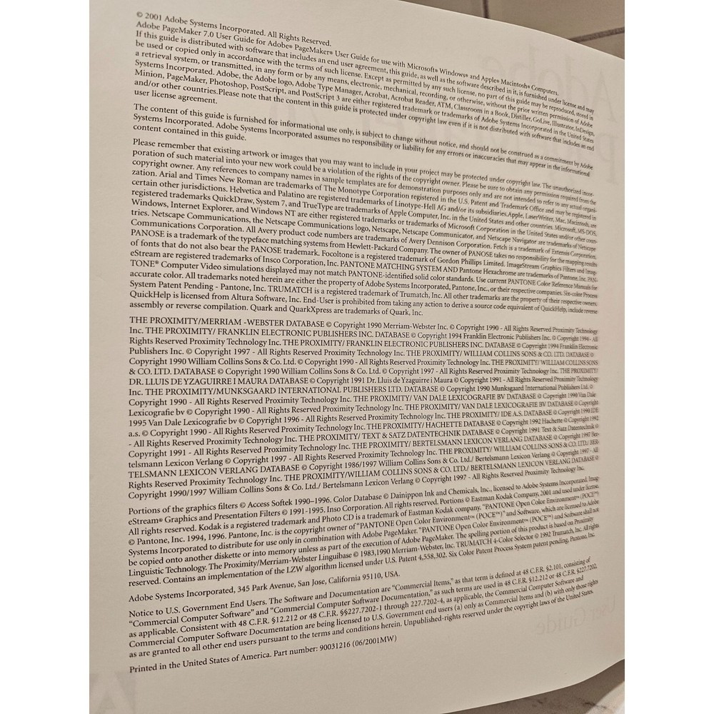 Adobe Pagemaker 7.0 User Guide circa 2001