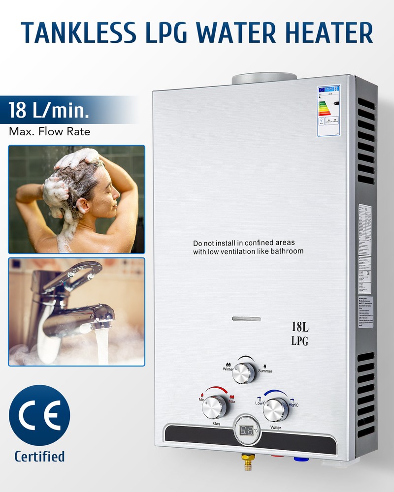 CO-Z 18L Hot Water Heater LPG Propane Gas Instant Tankless Boiler Display -Used