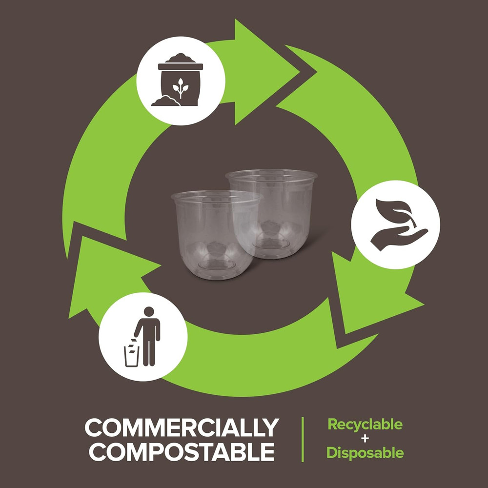 12 oz Clear Commercially Compostable Cups (100 Pack), Eco Party Cup, Recyclable