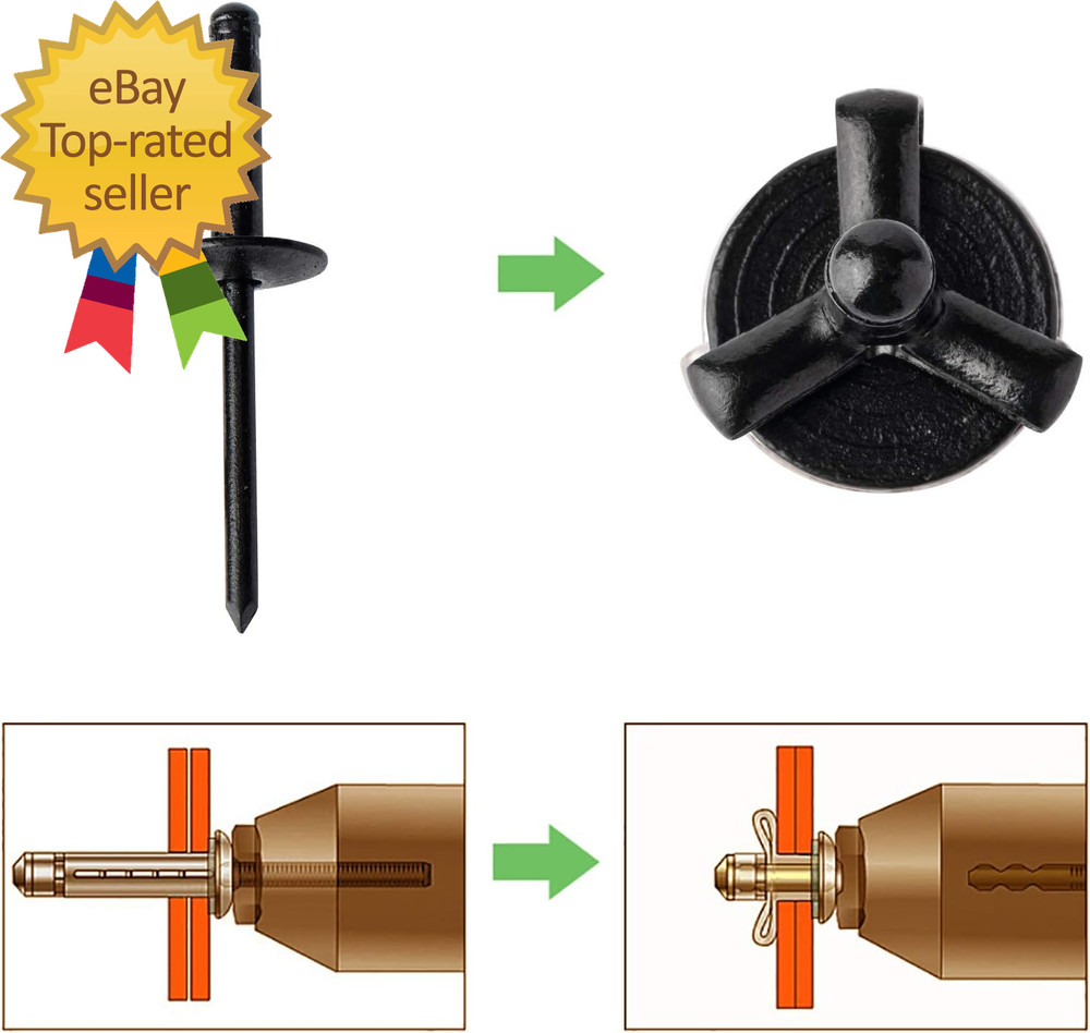 50Pcs 3/16" X 4/5" Large Head Tri-Fold Exploding Aluminum Pop Rivets (Black)