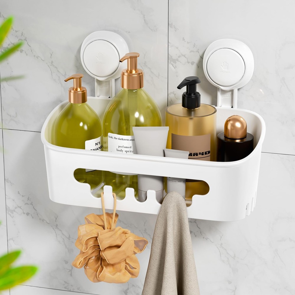LEVERLOC Shower Caddy Suction Cup, Rectangle Caddy, White
