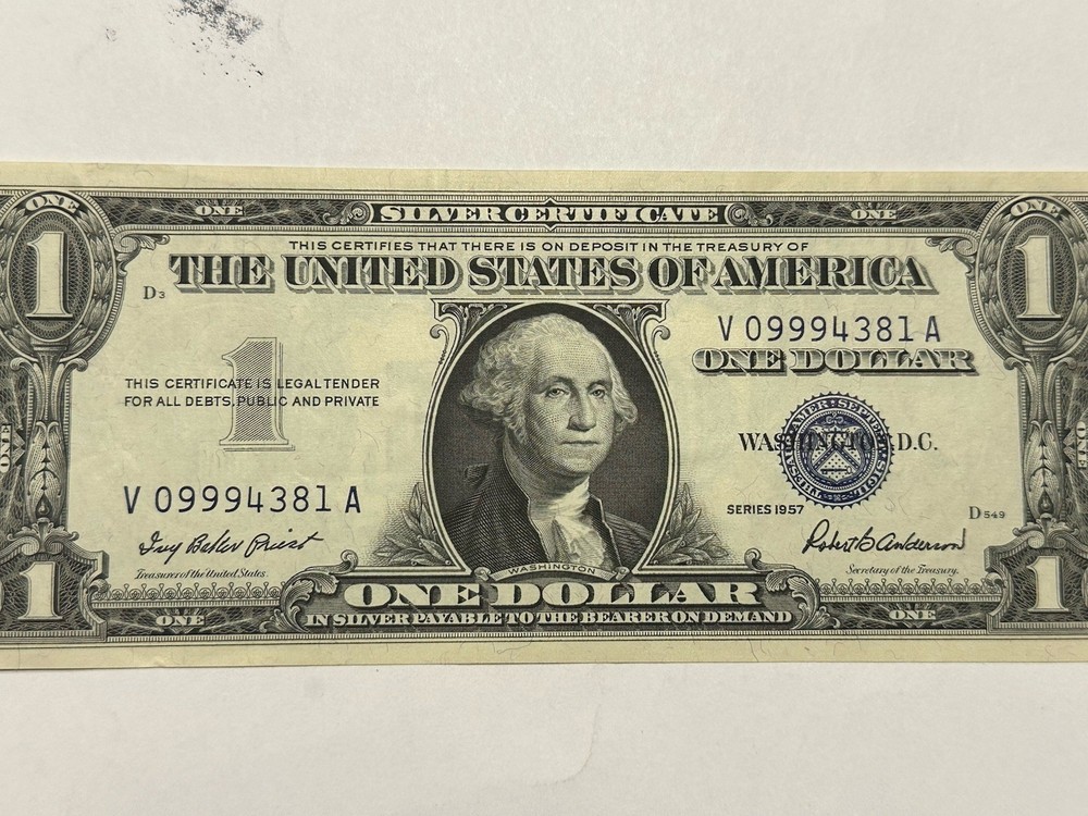 1957 B $1 Dollar Silver Certificate Blue Seal AAU CRISPY D138