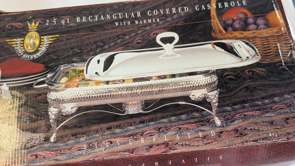 Studio Silversmiths Silverplated 2.5 qt. Server Dish & Warmer with Glass Liner