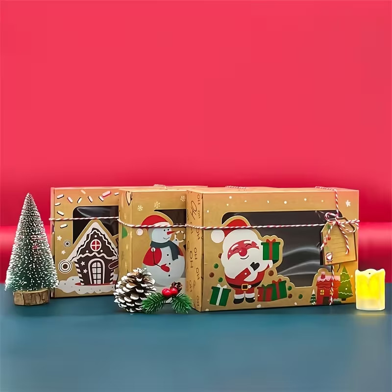 24pcs Christmas Cookie & Candy Boxes – Holiday Donut Gift Boxes w/ Tags & String