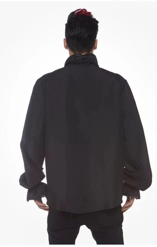 Leg Avenue Ruffle Front Shirt, Black, Medium