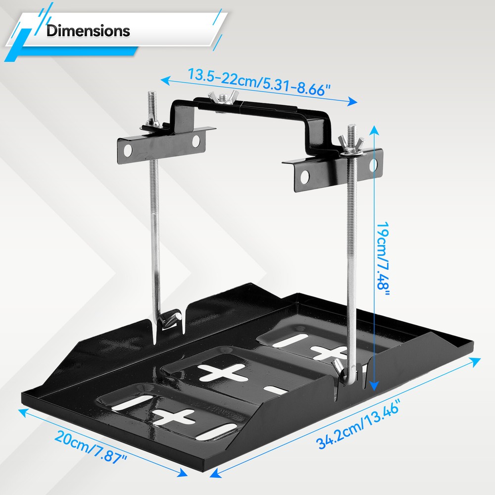 Universal Storage Battery Holder Adjustable Tray & Hold Down Clamp Bracket Kit