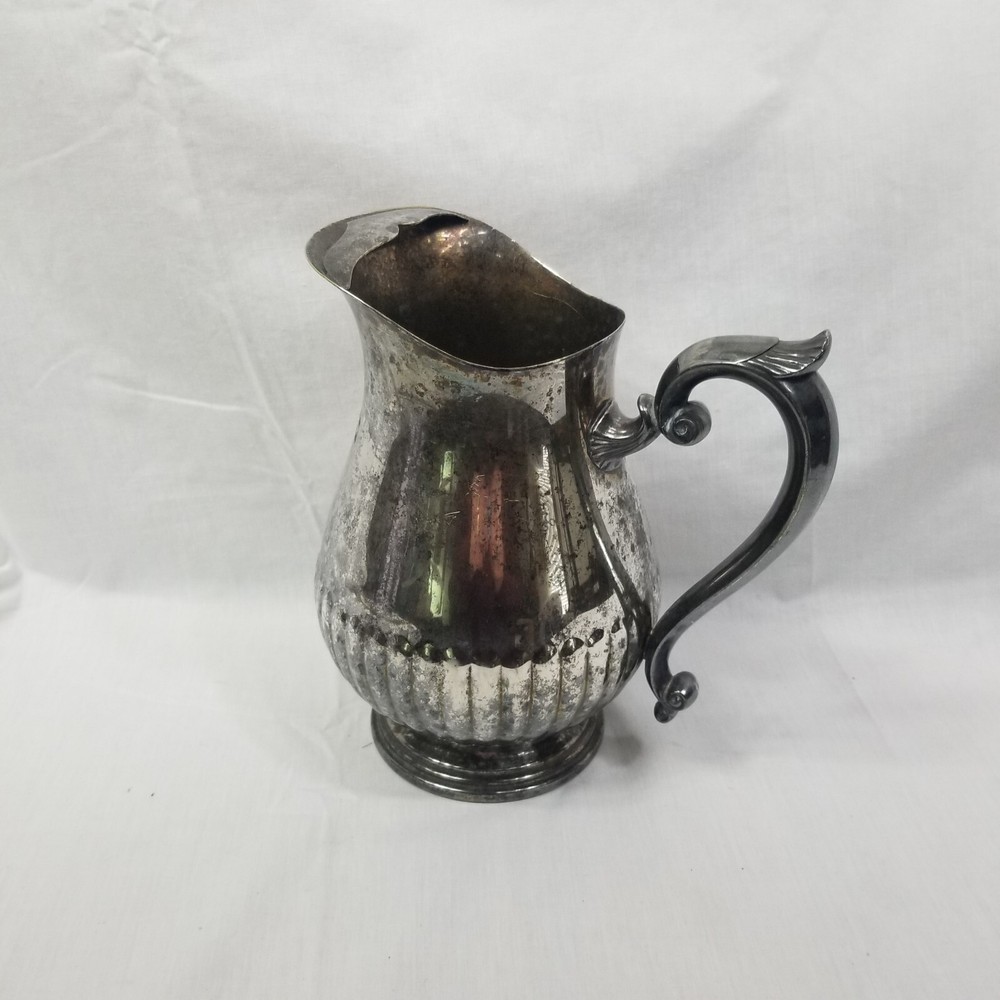 Sheffield Silver Co. Silverplate Water Pitcher w Ice Lip And Decorative Design