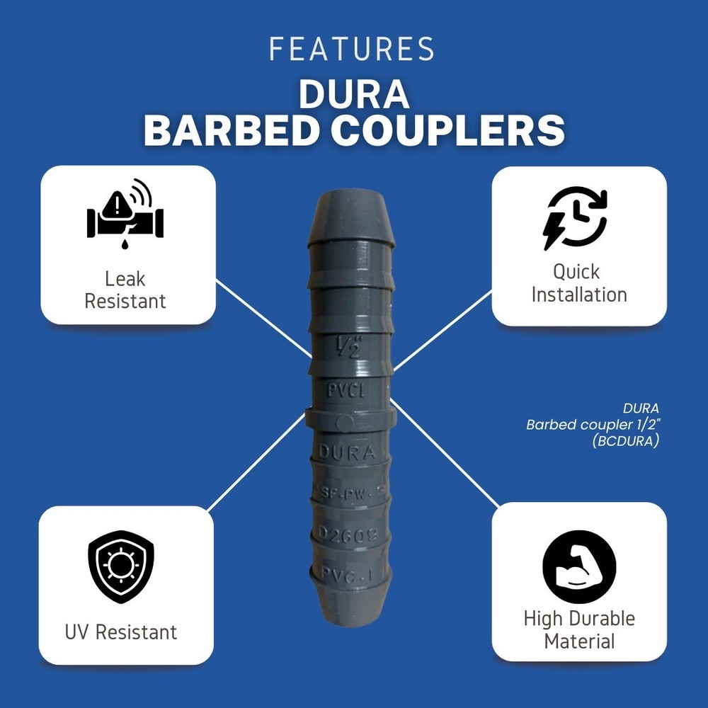 5 pack Dura Plastics Barbed Coupler – 2"