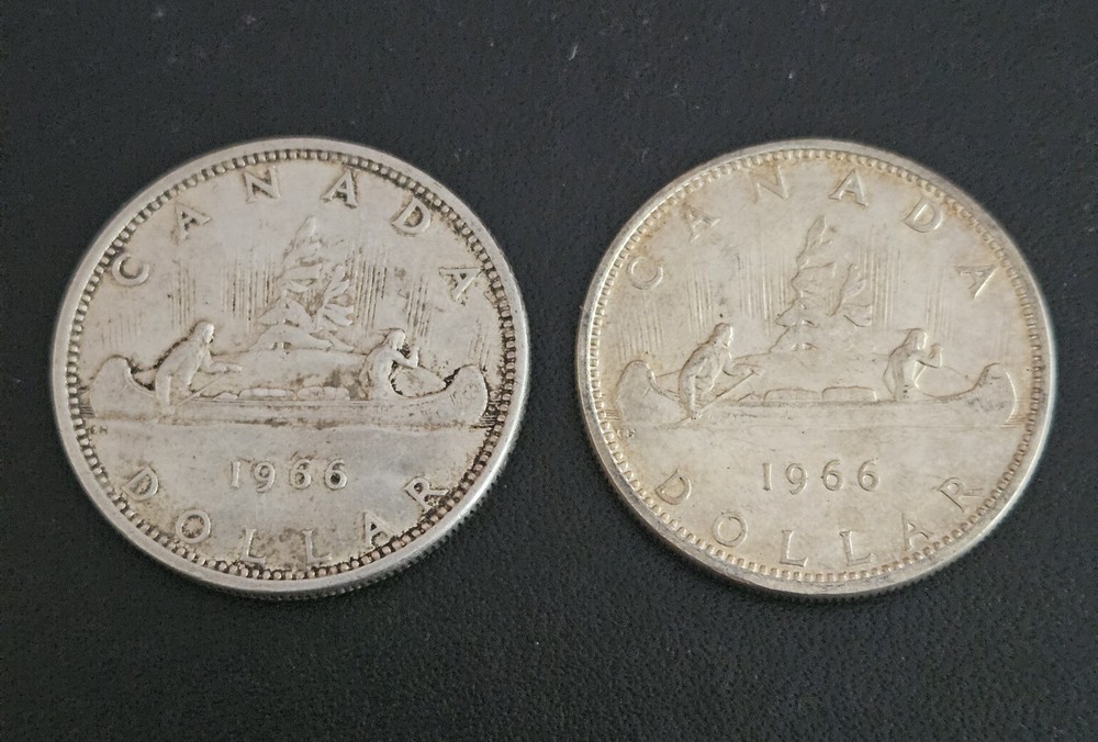Two 1966 Canada Silver Dollars. 80%. Elizabeth II. CANAT
