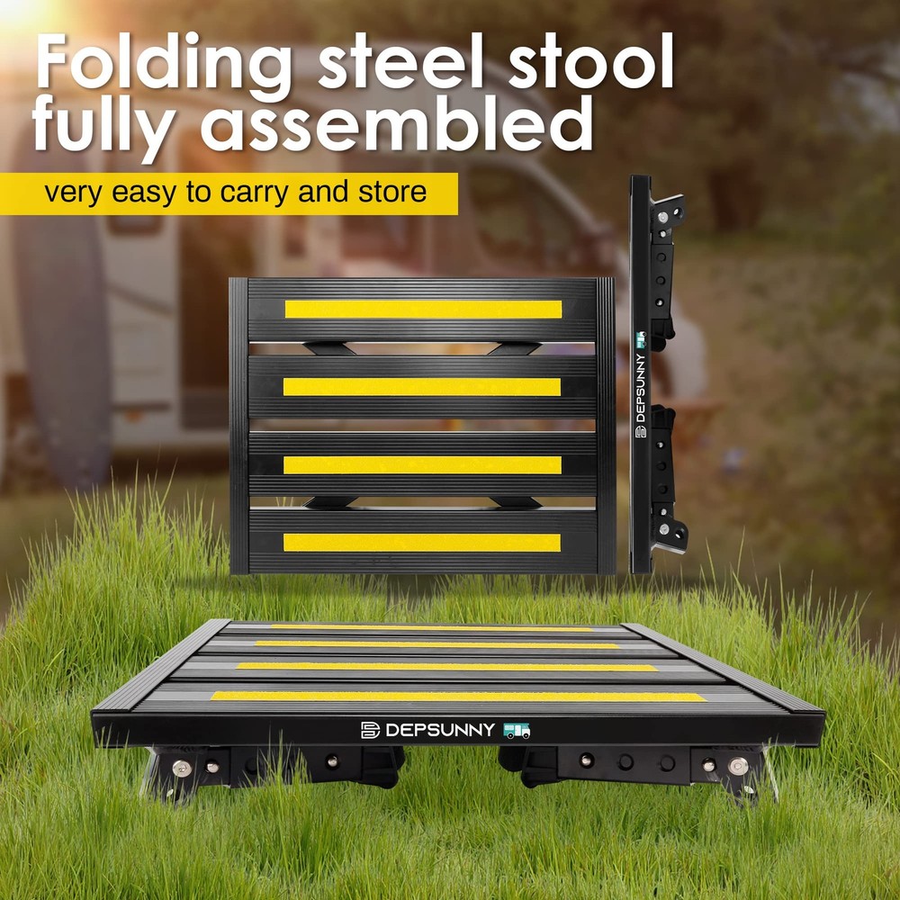DEPSUNNY Adjustable Height Aluminum RV Step, Stable Foldable Platform Black