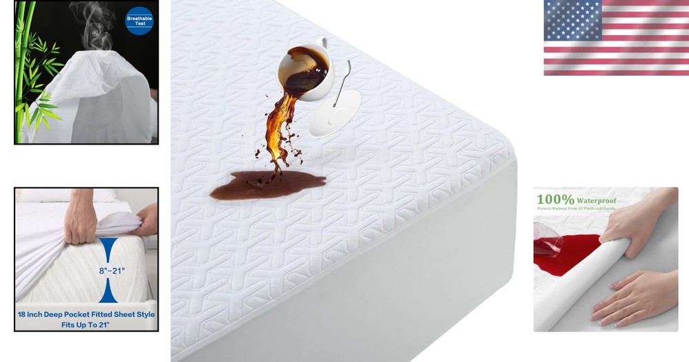 4D Air Cooling & Waterproof Queen Mattress Protector for Silent Sleep Experience