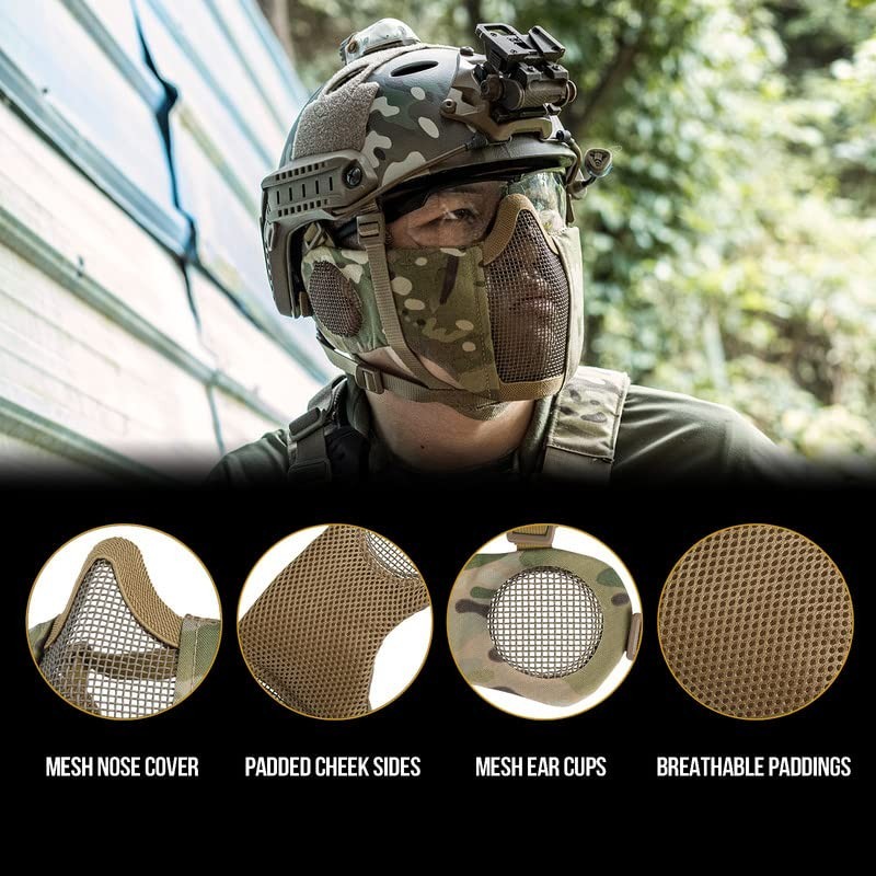 6" Foldable Half Face Airsoft Mesh Mask with Ear Protection - Tactical Lower Fac