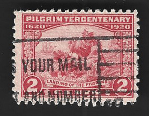 Scott# 549 2c Pilgrim Tercentenary Issue with slogan cancel - (B-12)